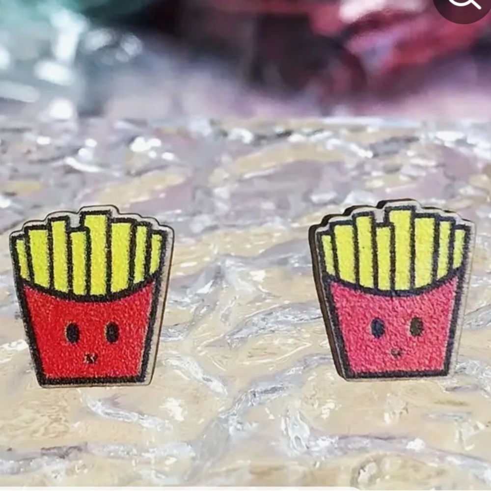 french fry wooden earrings new